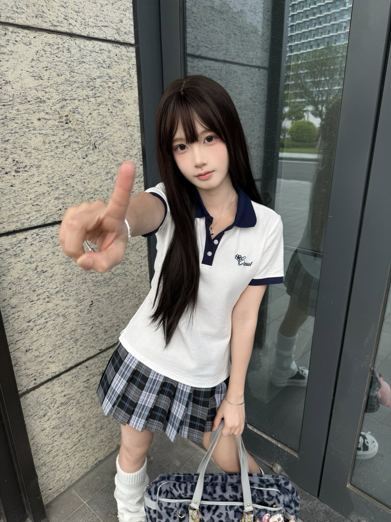 舞鸥羽阁-舞夏未央撞色POLO衫模特图